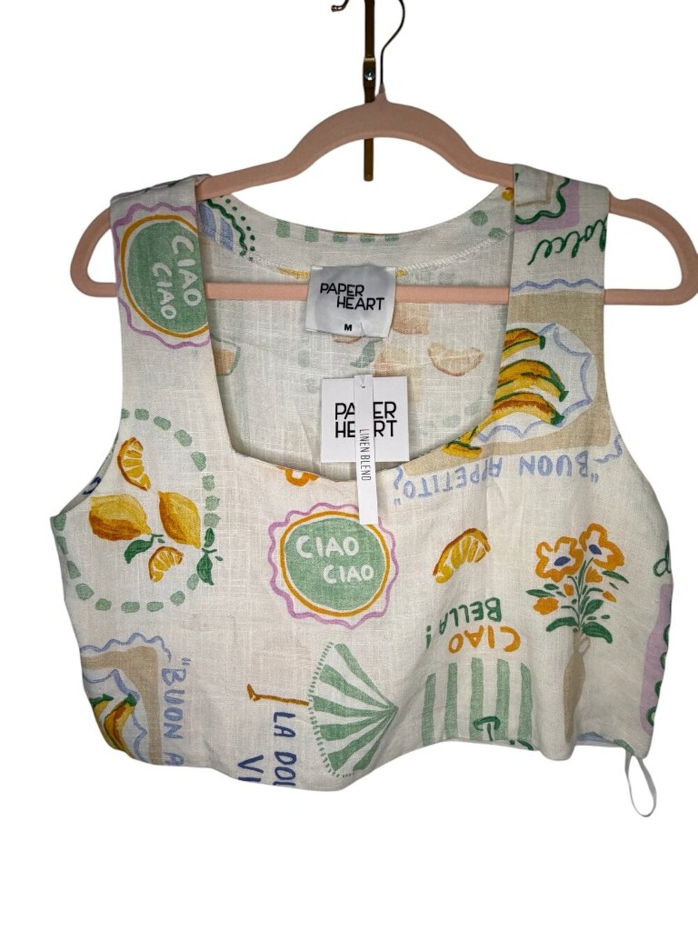 NWT Paper Heart/ Anthropologie Italy-Inspired Print Crop Top – M- MSRP $55